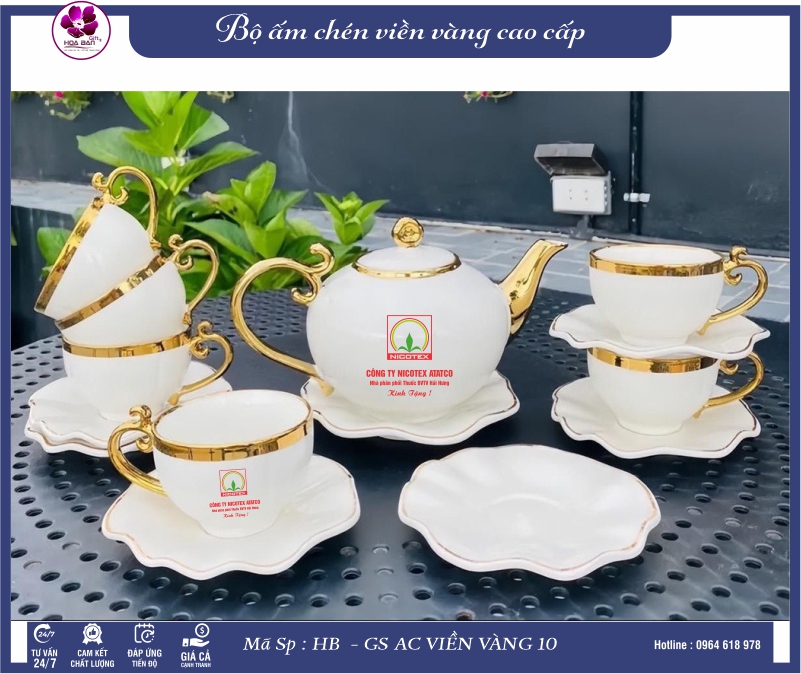Bộ ấm chén viền vàng cao cấp