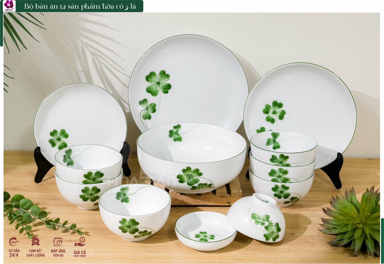 Bộ bàn ăn 12 sản phẩm cỏ 3 lá