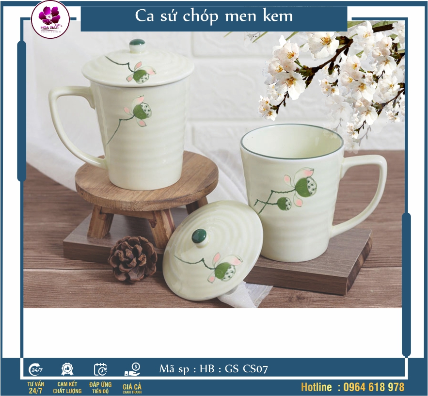 Cốc sứ chóp men kem