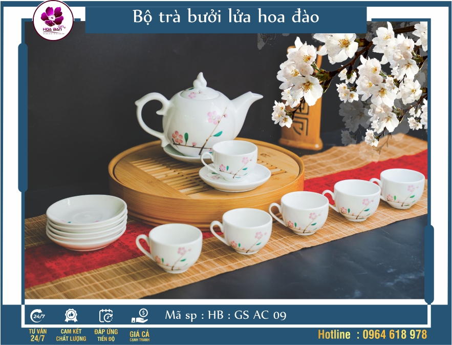 Bộ trà bưởi lửa hoa đào