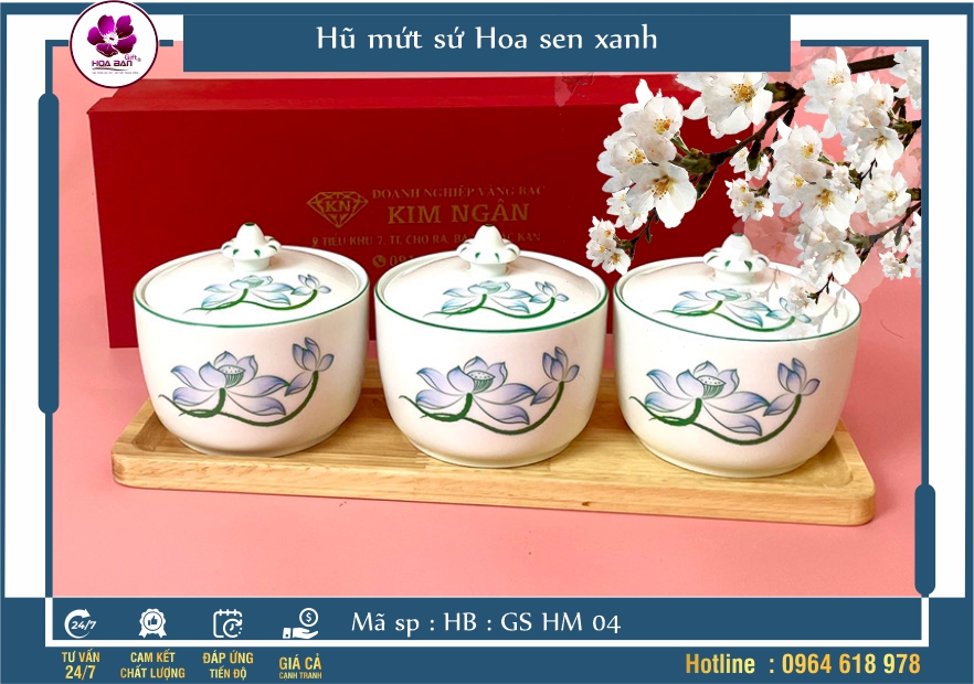 Hũ mứt sứ Hoa sen xanh